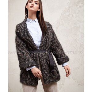 Brunello Cucinelli Women's Cardigan Cashmere Blend  Sweater Knit belt Top Size L